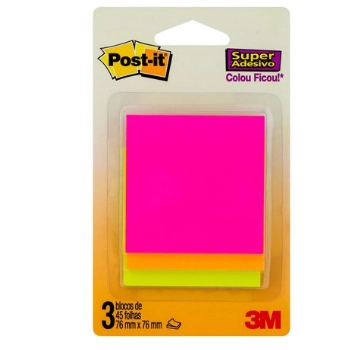 Bloco De Notas Adesivas Post It 76mm X 76mm 3 Unidades 135 Folhas