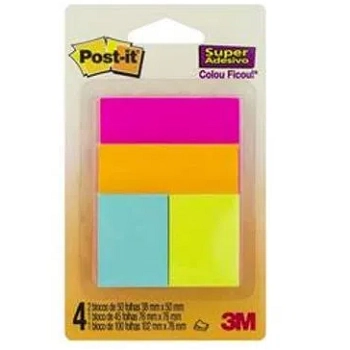 Bloco De Notas Adesivas Post It 4 Unidades 235 Folhas