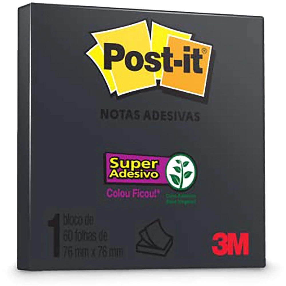 Bloco De Notas Adesivas Preto Post It 76mm X 76mm 60 Folhas