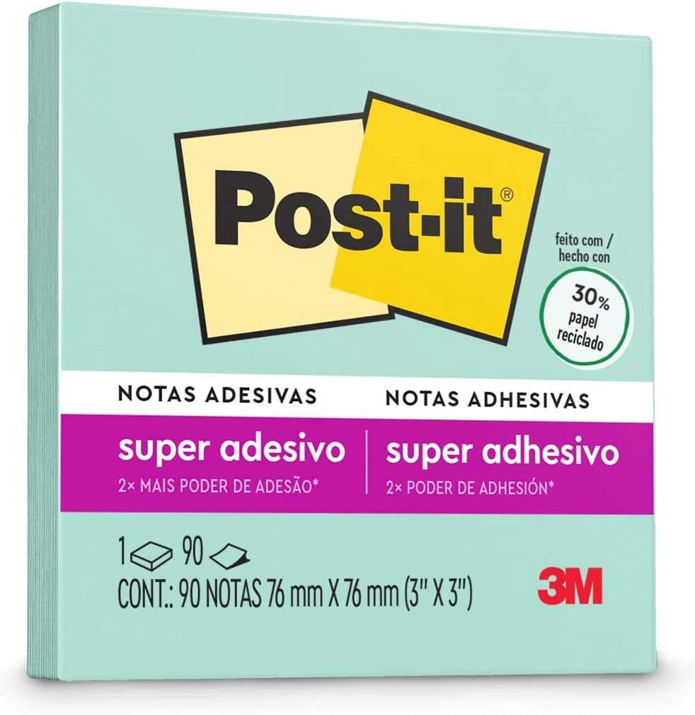 Bloco De Notas Adesivas Menta Post It 76mm X 76mm 90 Folhas