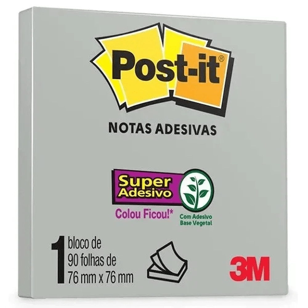 Bloco De Notas Adesivas Gris Post It 76mm X 76mm 90 Folhas