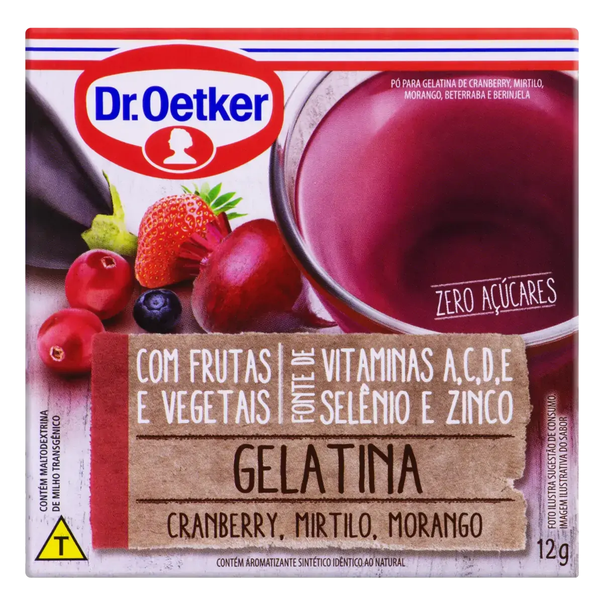 Gelatina Pó Cranberry, Mirtilo E Morango Zero Açúcar Dr. Oetker Caixa 12g