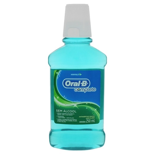 Enxaguante Bucal Zero álcool Hortelã Oral B Complete Cuidado Anticárie Frasco 250ml
