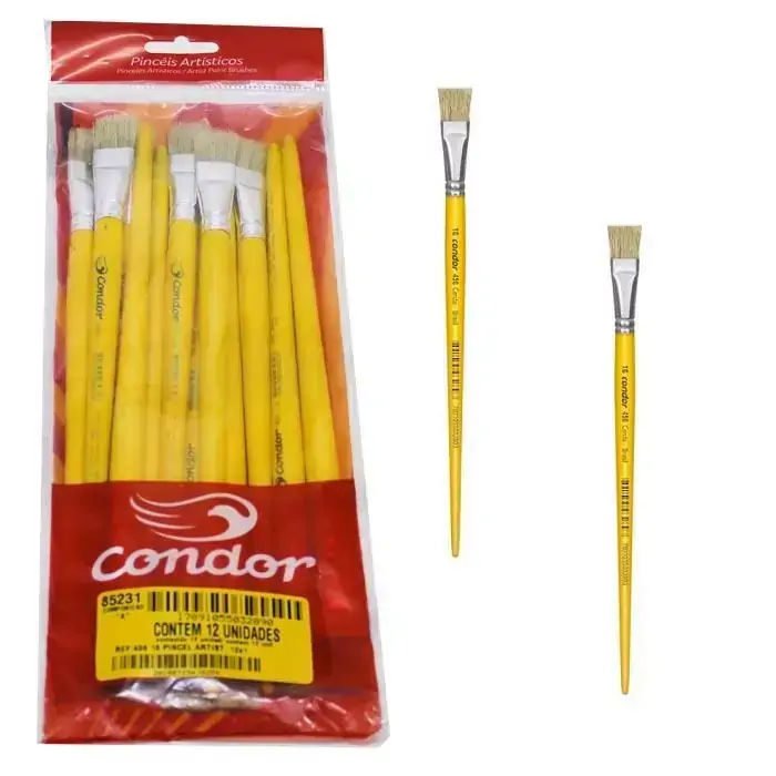 Conjunto c/ 12 Pincel Artístico Chato 27 Cm Madeira Nº 16, Condor 85231 - 140098