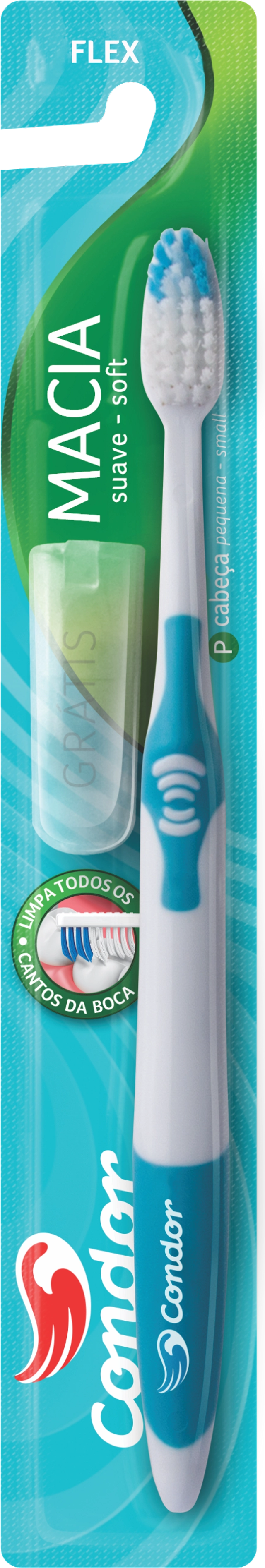 Escova Dental Macia Condor Flex Cabeça P Grátis Capa Protetora