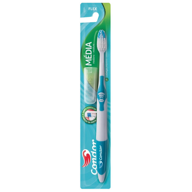 Escova Dental Média Flex Condor Cabeça P Grátis Capa Protetora