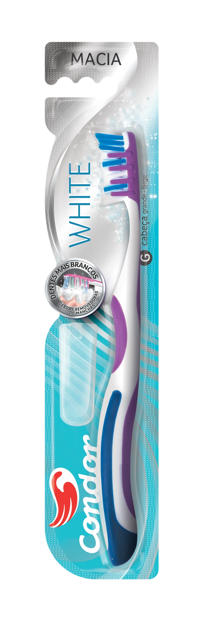 Escova Dental Macia Condor White Cabeça G Grátis Capa Protetora