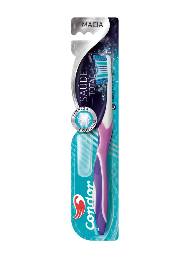 Escova Dental Macia Condor Saúde Total Cabeça G Grátis Capa Protetora