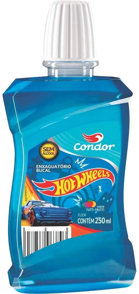 Enxaguante Bucal Infantil Zero álcool Tutti Frutti Hot Wheels Condor Frasco 250ml