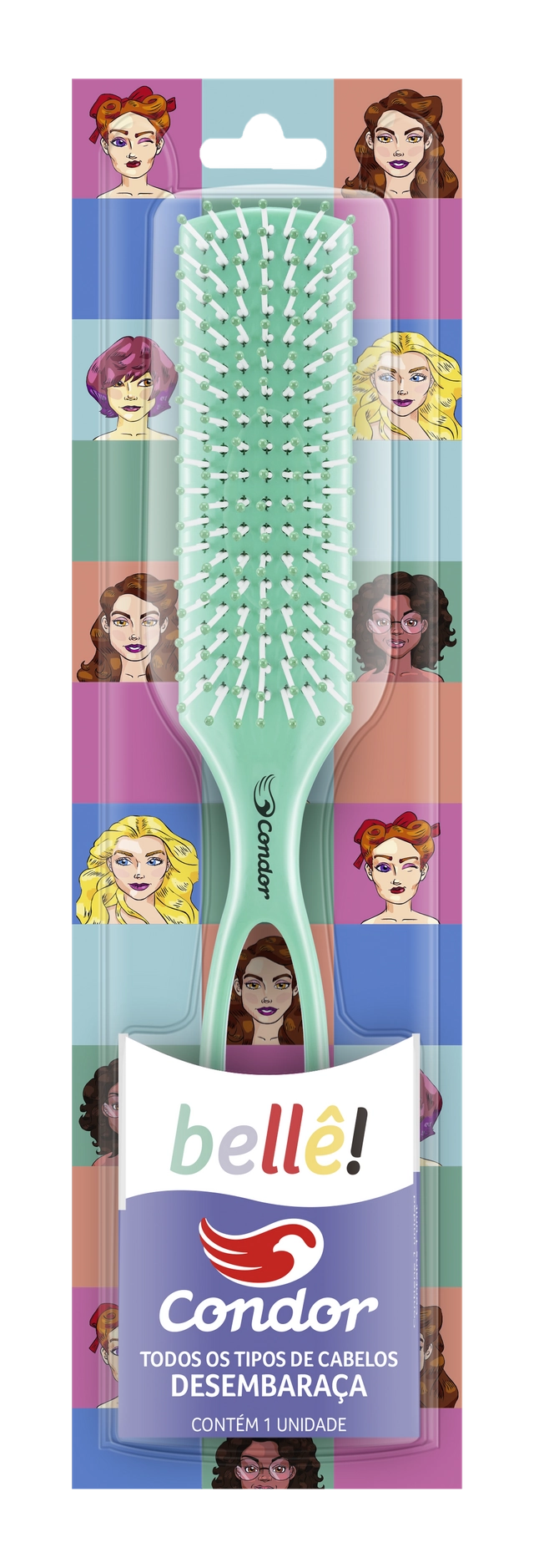 Escova Para Cabelo Plana Verde Condor Bellê
