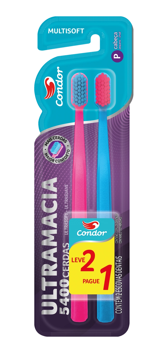 Escova Dental Ultramacia Condor Multisoft Cabeça P 2 Unidades
