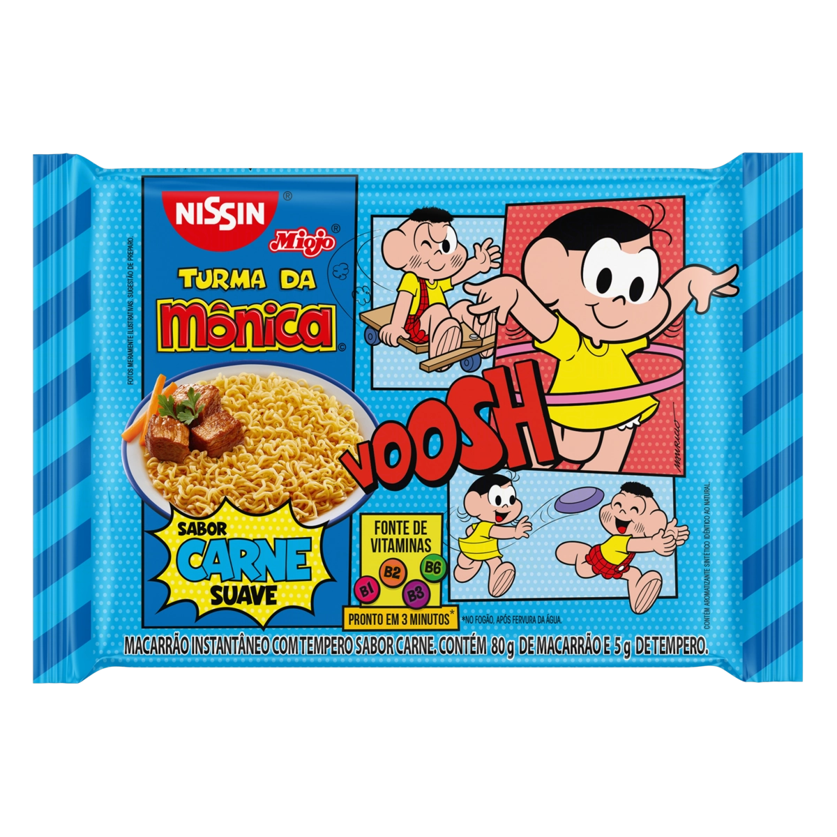 Macarrão Instantâneo Lámen Carne Suave Turma Da Mônica Nissin Miojo Pacote 85g