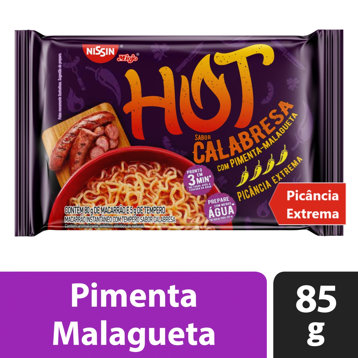 Macarrão Instantâneo Lámen Calabresa Nissin Miojo Hot Pacote 85g