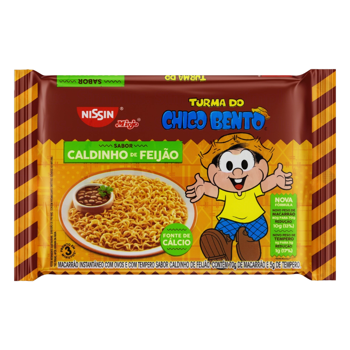 Macarrão Instantâneo Caldinho De Feijão Turma Do Chico Bento Nissin Miojo Pacote 75g