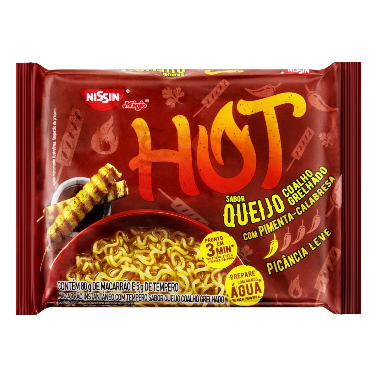 Macarrão Instantâneo Queijo Coalho Grelhado Com Pimenta Calabresa Nissin Miojo Hot Pacote 85g