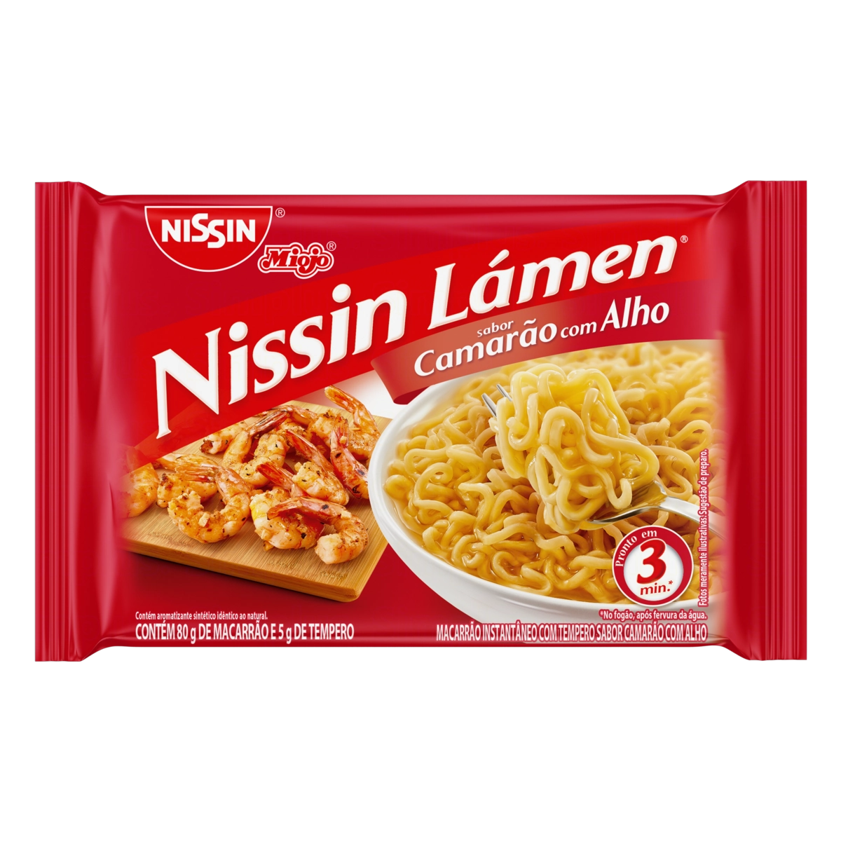 Macarrão Instantâneo Lámen Camarão Com Alho Nissin Miojo Pacote 85g
