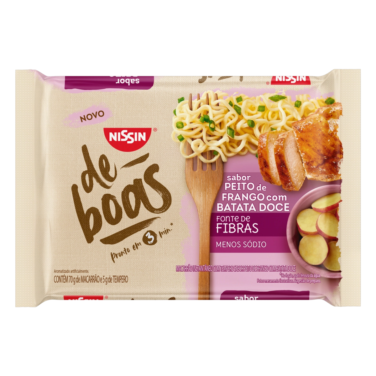 Macarrão Instantâneo Peito De Frango Com Batata Doce Nissin De Boas Pacote 75g