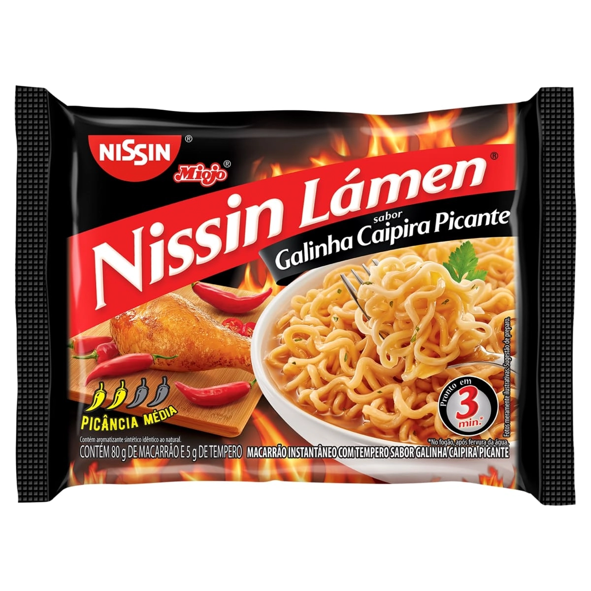 Macarrão Instantâneo Lámen Galinha Caipira Picante Nissin Miojo Pacote 85g