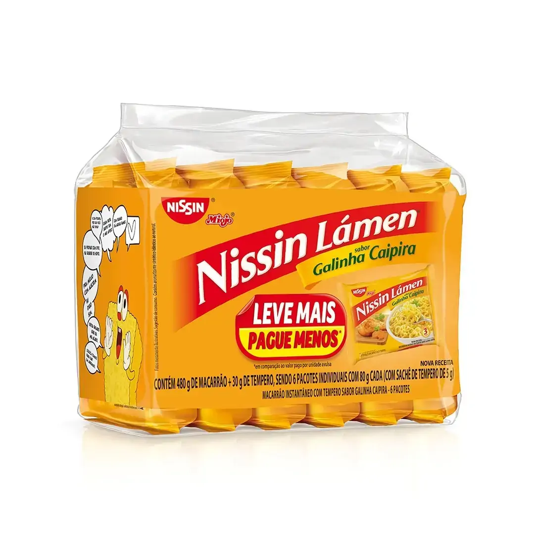 Pack Macarrão Instantâneo Lámen Galinha Caipira Nissin Miojo Pacote 510g 6 Unidades Leve Mais Pague
