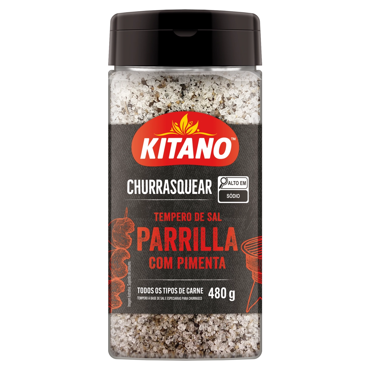 Sal De Parrilla Com Pimenta Kitano Churrasquear Frasco 480g