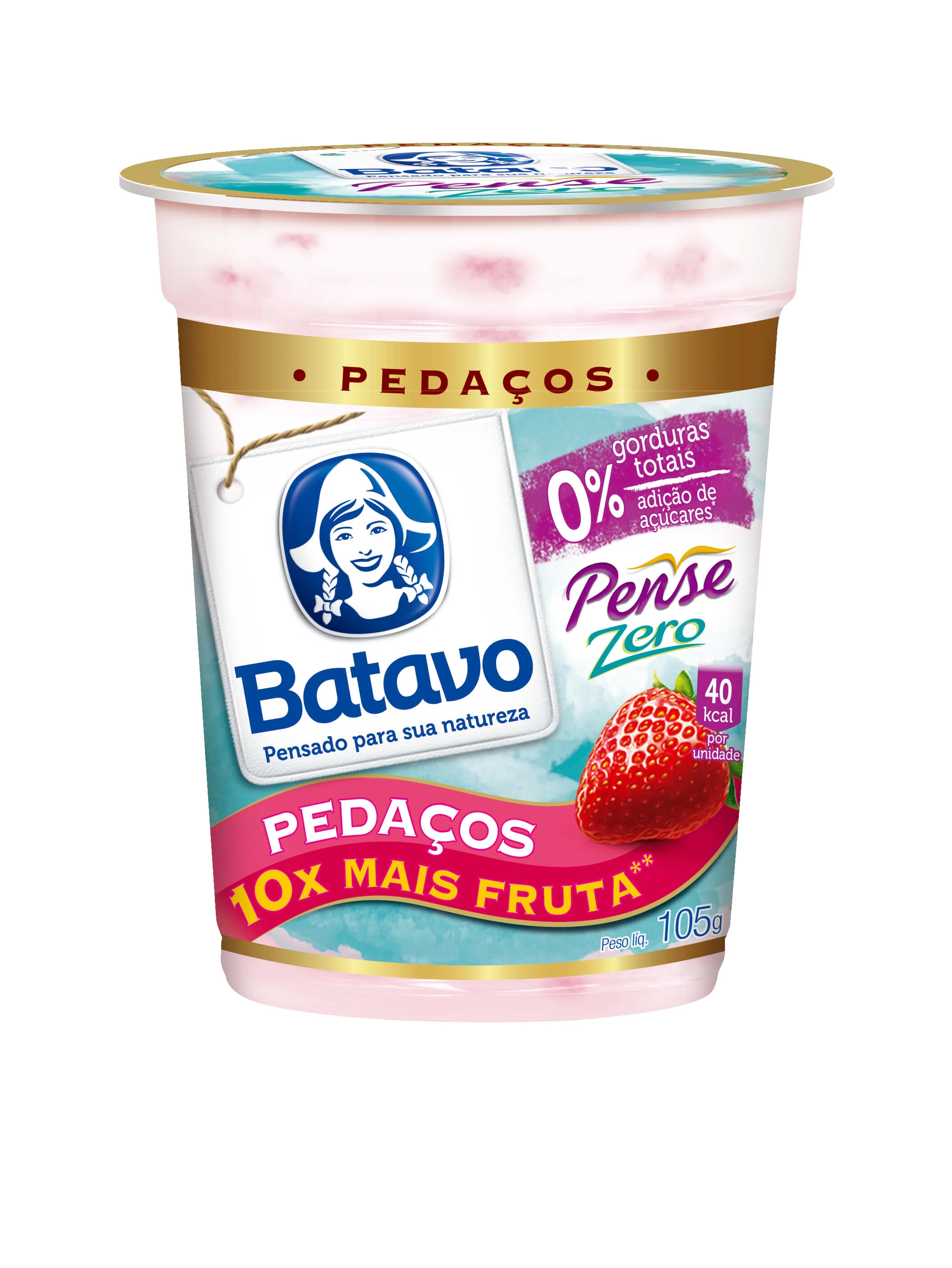 Iogurte Desnatado Morango Zero Lactose Batavo Pense Zero Pedaços Copo 100g