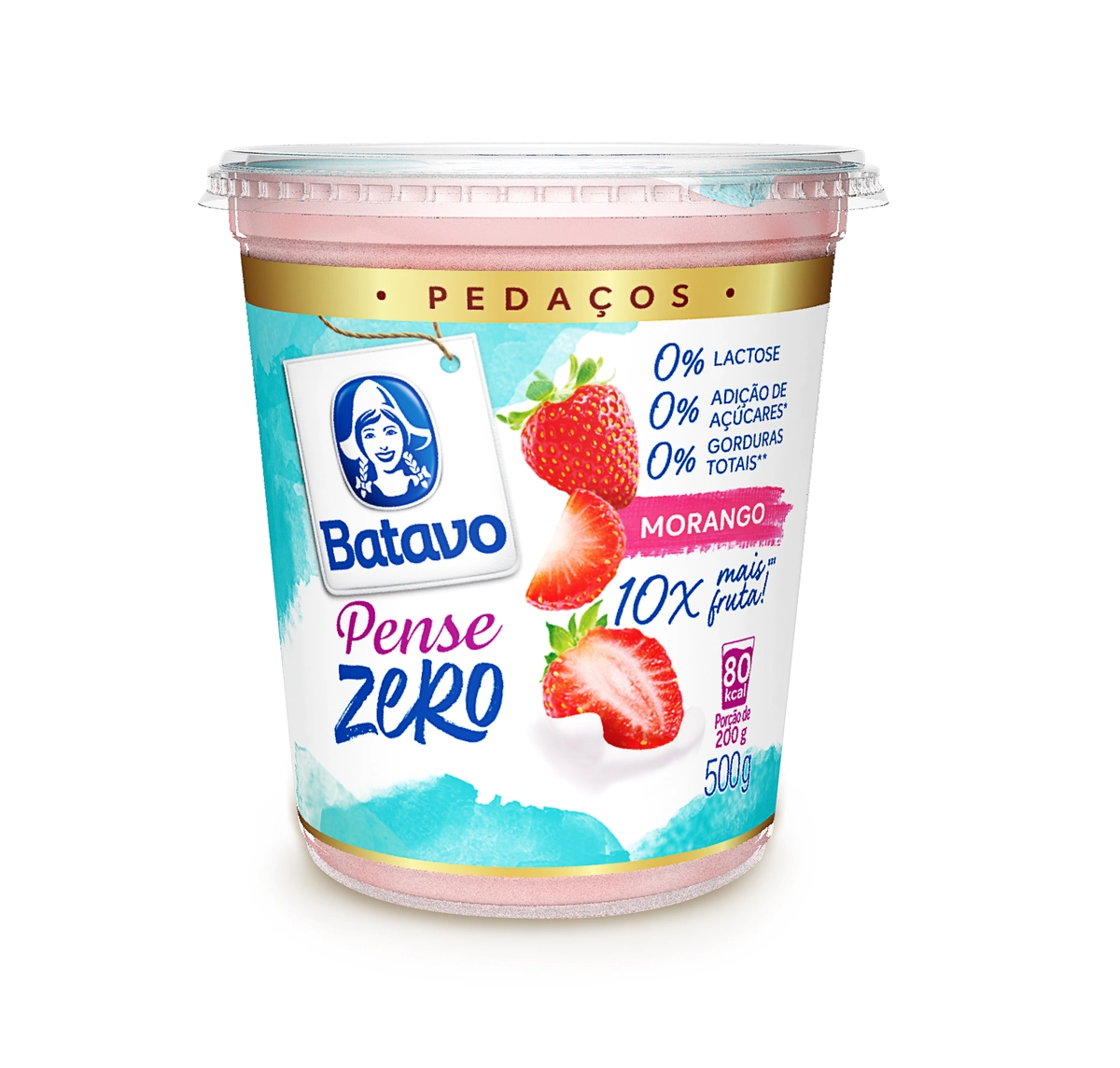 Iogurte Desnatado Morango Zero Lactose Batavo Pense Zero Pedaços Pote 450g