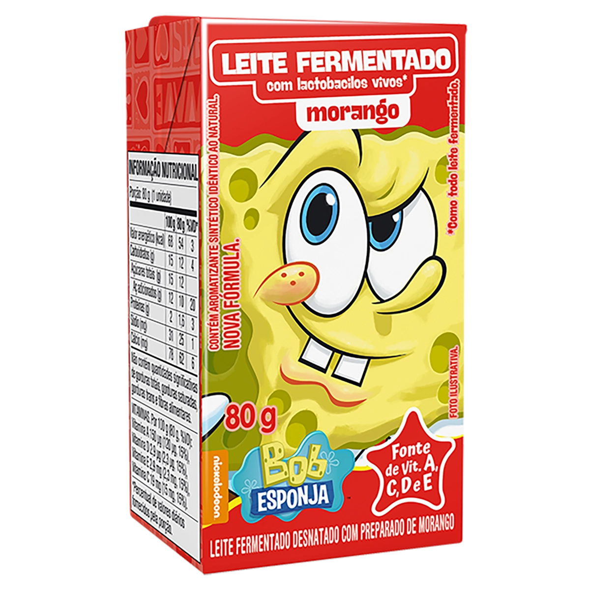Leite Fermentado Desnatado Morango Bob Esponja Batavo Caixa 80g