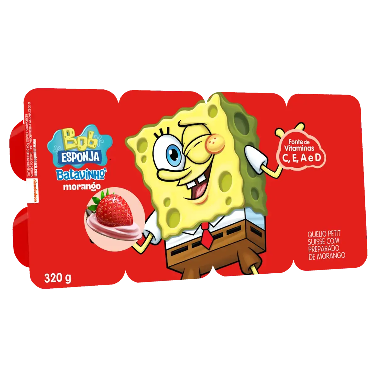 Queijo Petit Suisse Morango Bob Esponja Batavo Batavinho Bandeja 320g 8 Unidades