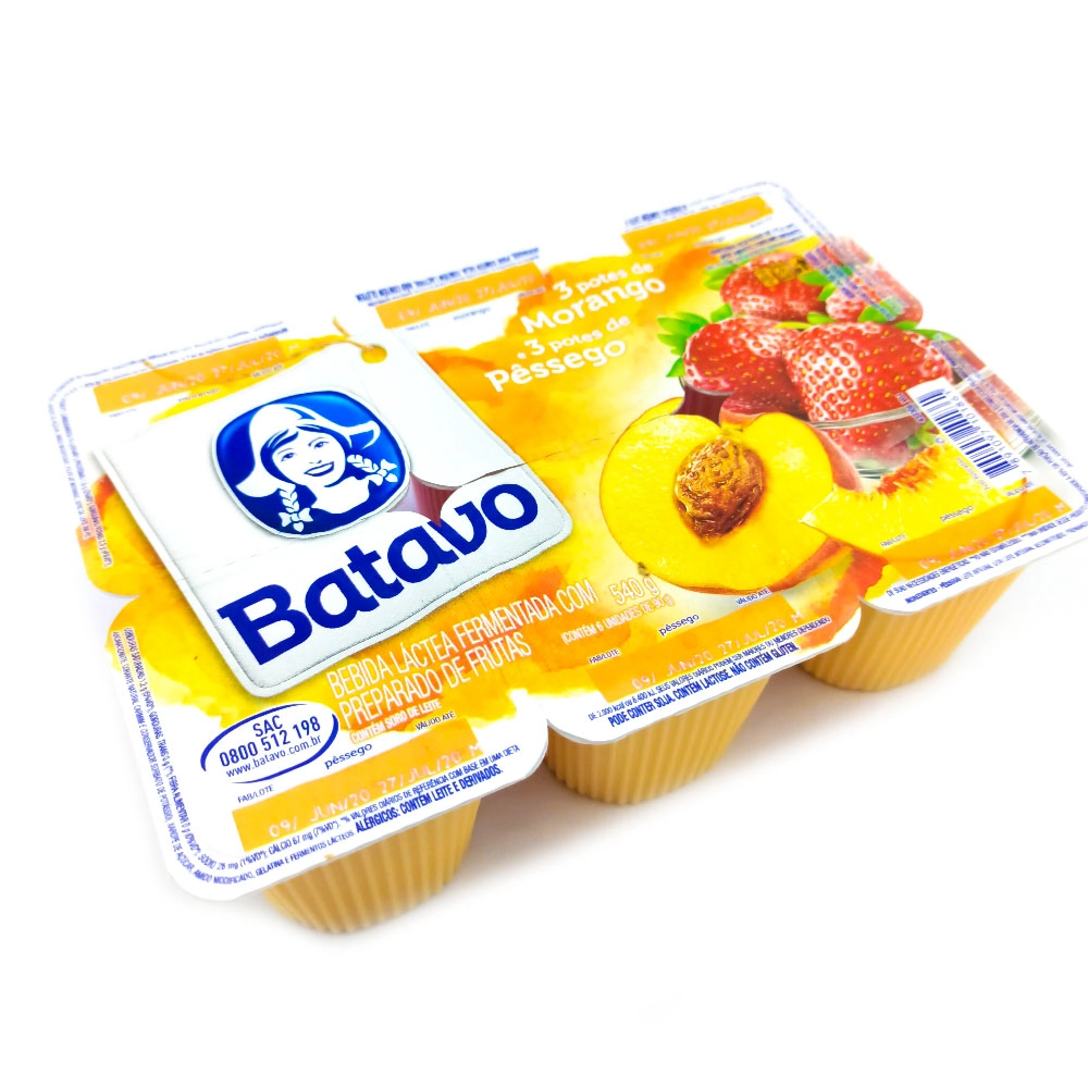Bebida Láctea Fermentada Morango Pêssego Batavo Bandeja 540g 6 Unidades