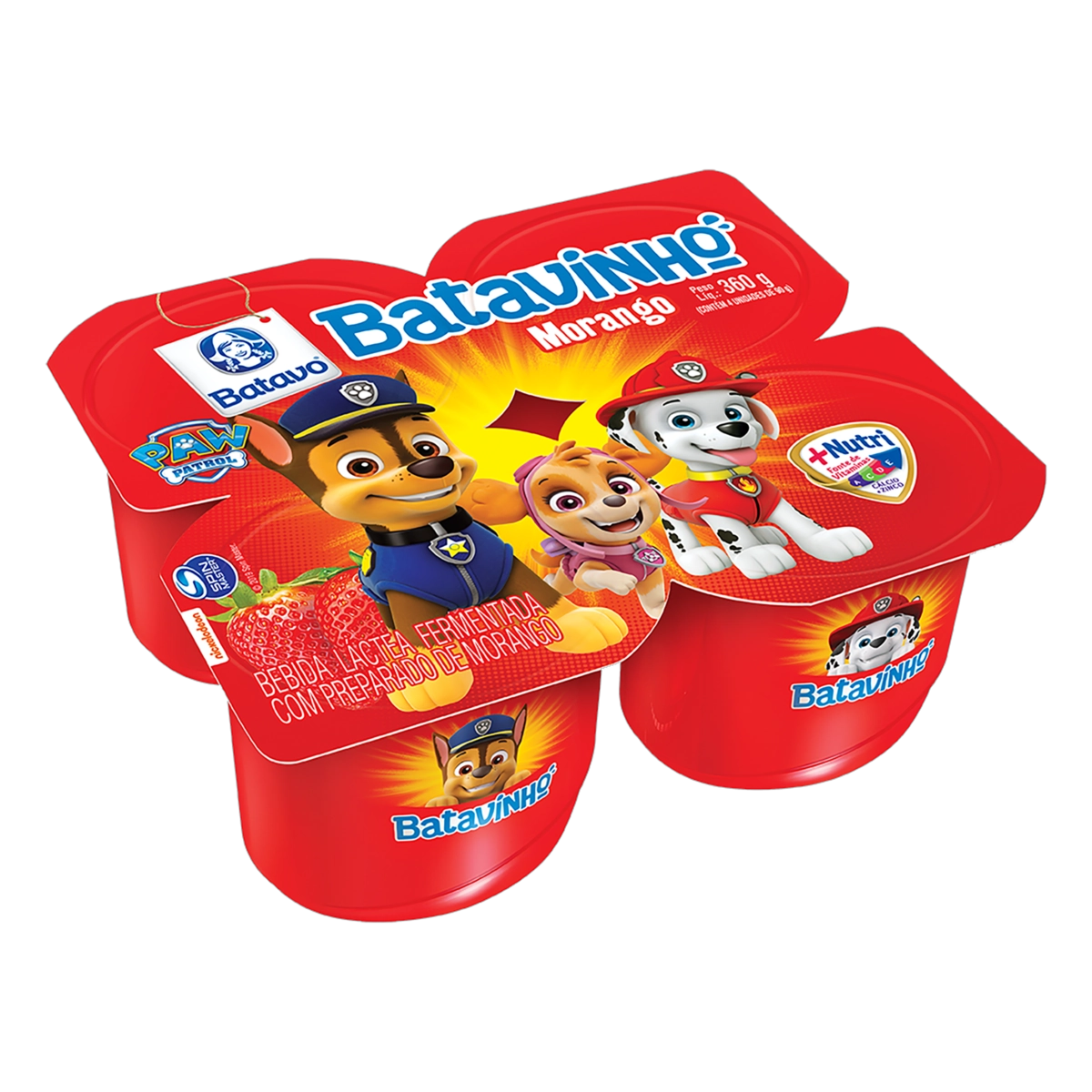 Bebida Láctea Fermentada Morango Paw Patrol Batavo Batavinho Bandeja 360g 4 Unidades