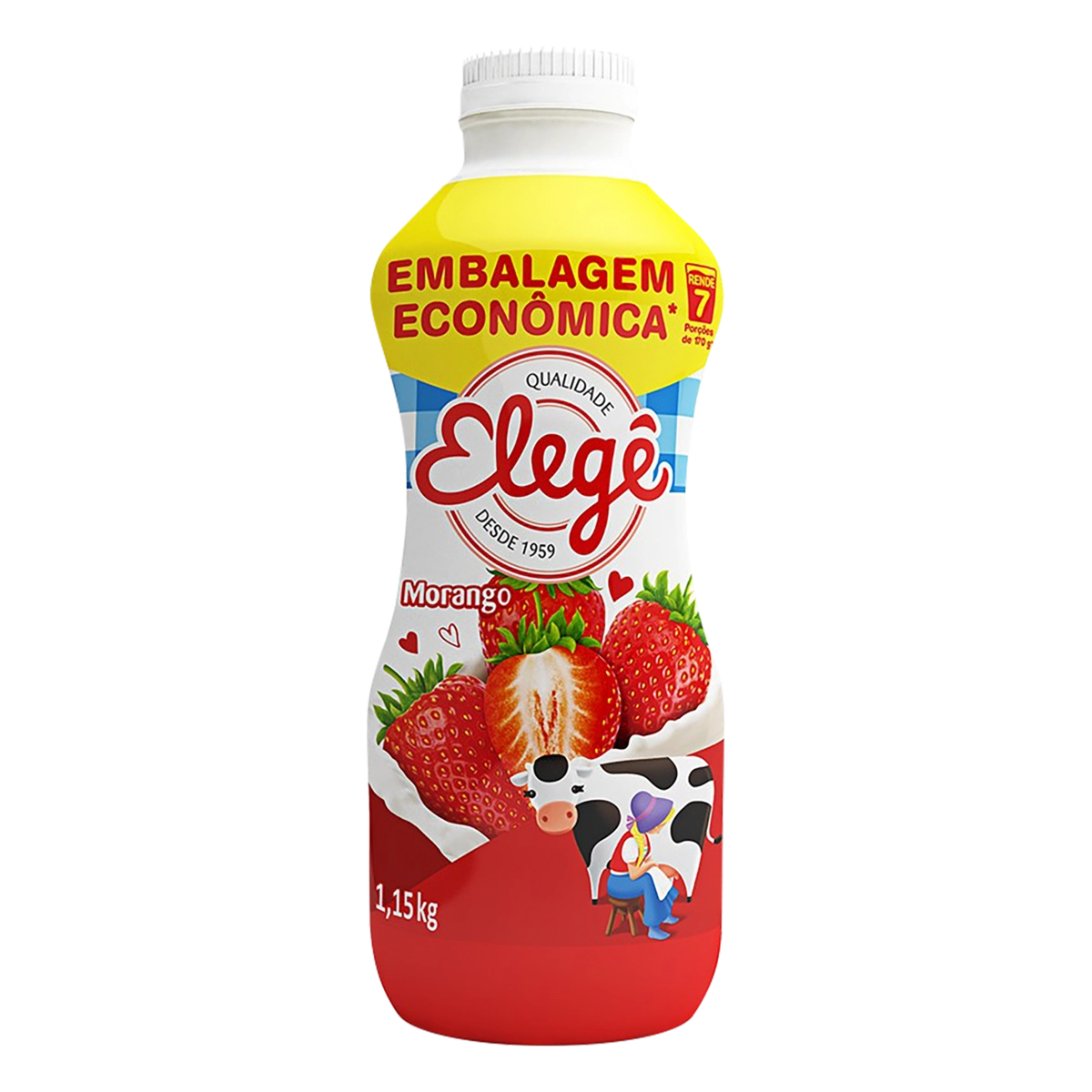 Bebida Láctea Fermentada Morango Elegê Garrafa 1,15kg Embalagem Econômica
