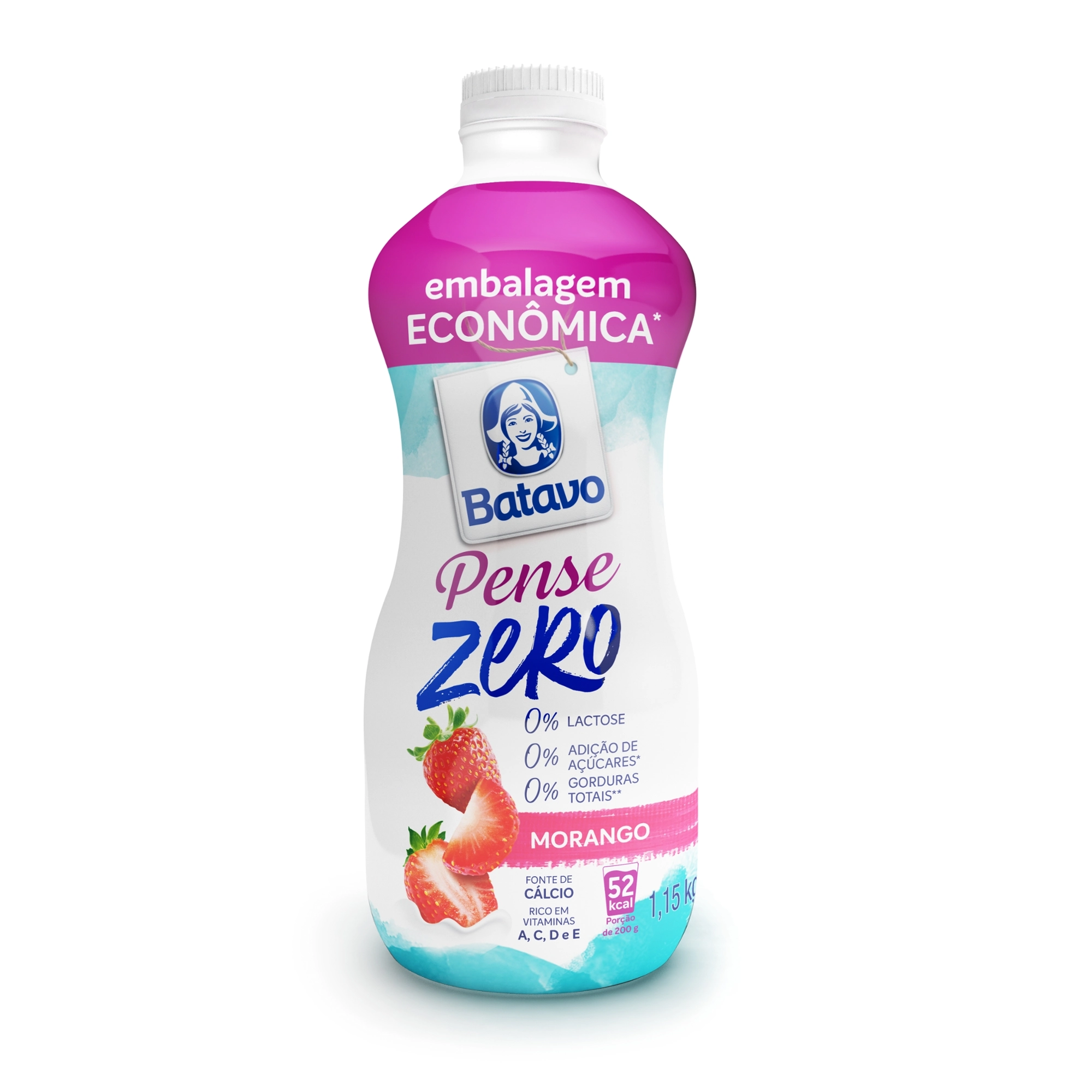 Iogurte Desnatado Morango Zero Lactose Batavo Pense Zero Garrafa 1,15kg Embalagem Econômica