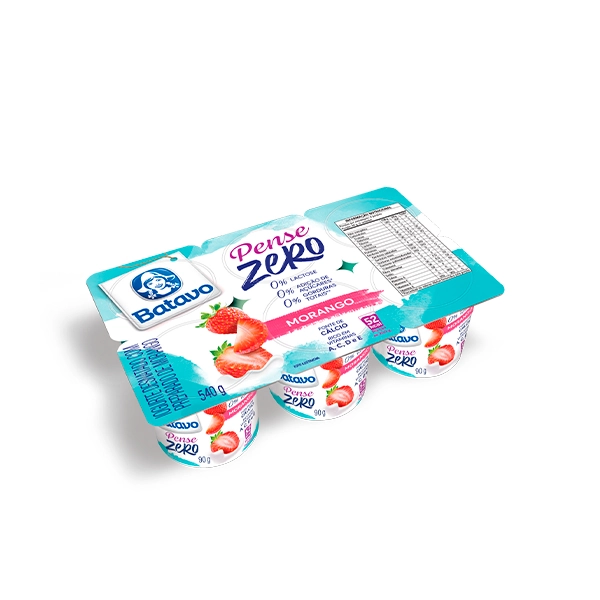 Iogurte Desnatado Morango Zero Lactose Batavo Pense Zero Bandeja 540g 6 Unidades