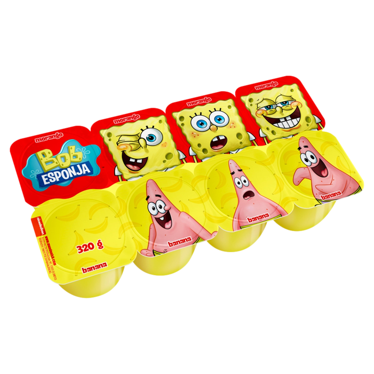 Queijo Petit Suisse Morango Banana Bob Esponja Elegê Bandeja 320g 8 Unidades