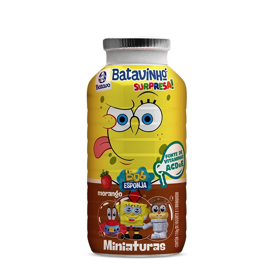 Iogurte Parcialmente Desnatado Morango Bob Esponja Batavo Batavinho Surpresa Frasco 110g