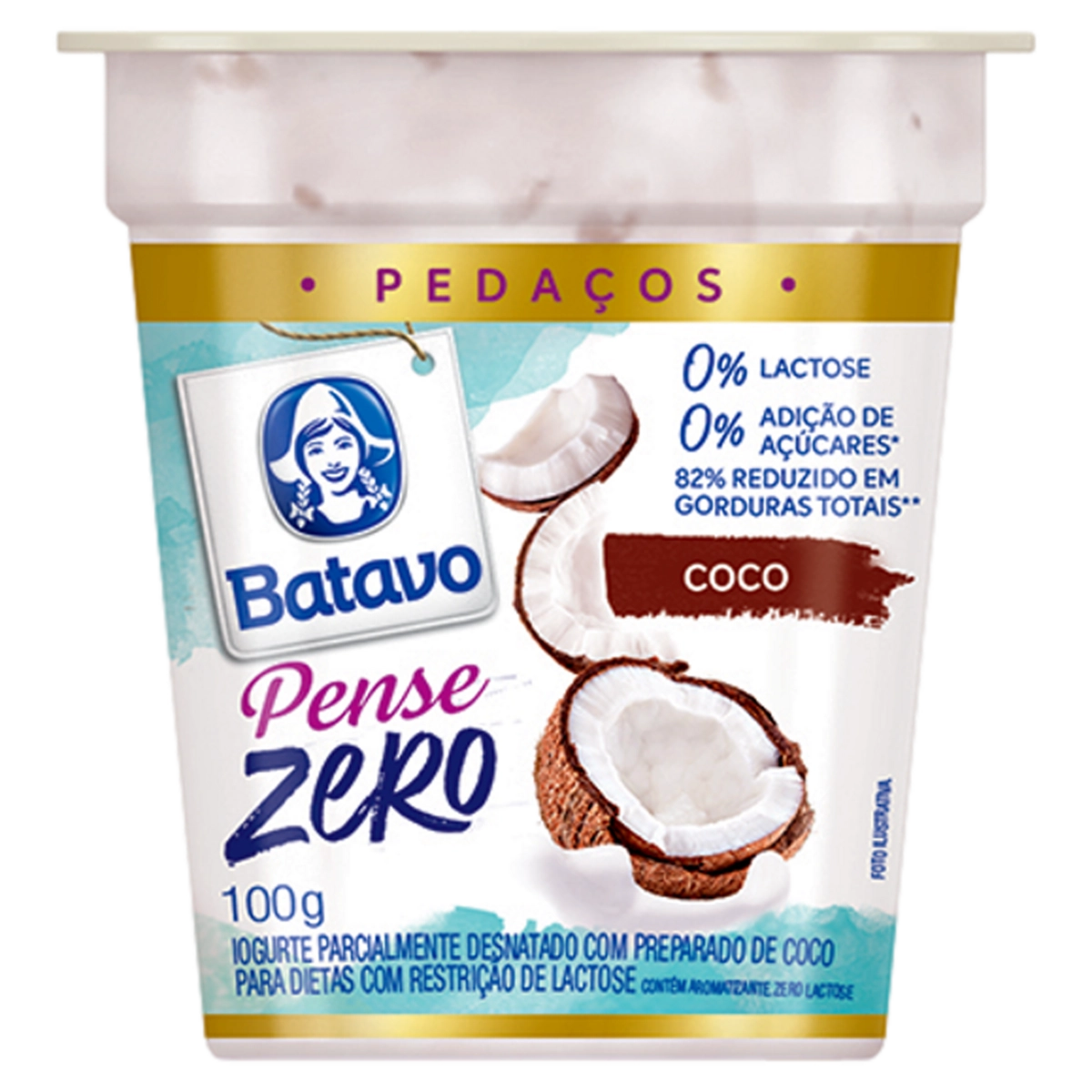 Iogurte Parcialmente Desnatado Coco Zero Lactose Batavo Pense Zero Pedaços Copo 100g
