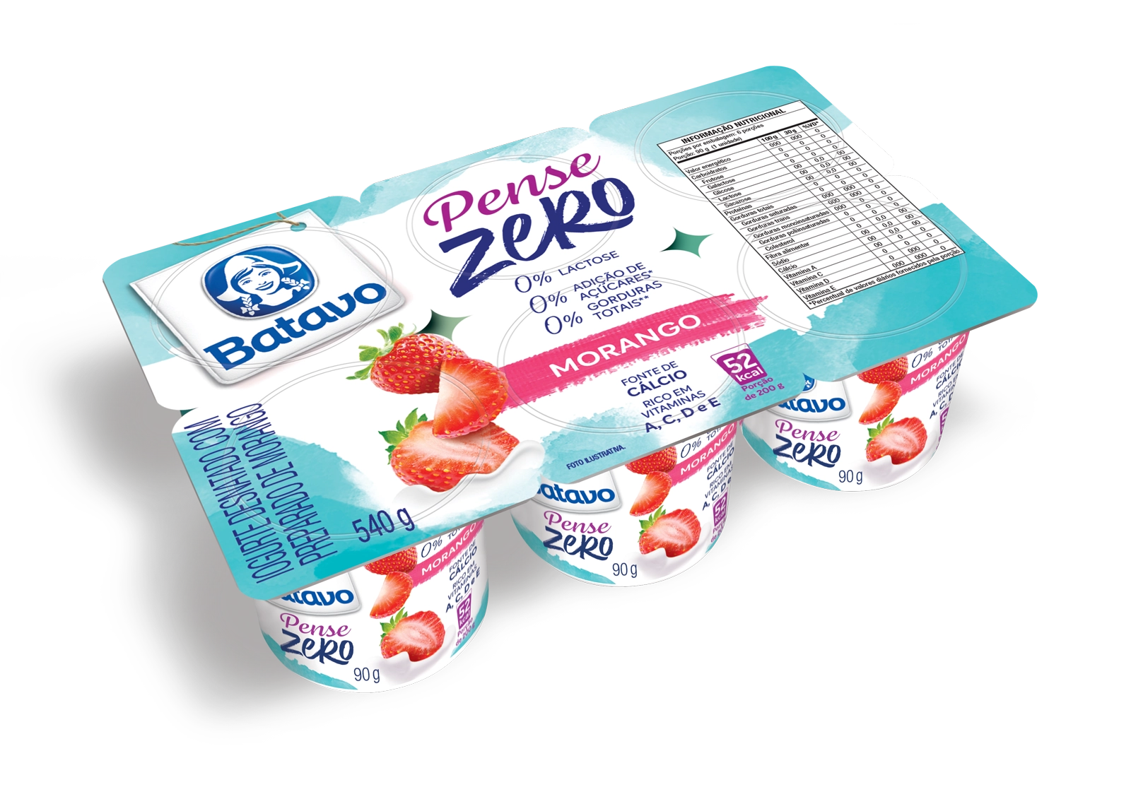 Iogurte Desnatado Morango Zero Lactose Batavo Pense Zero Bandeja 510g 6 Unidades