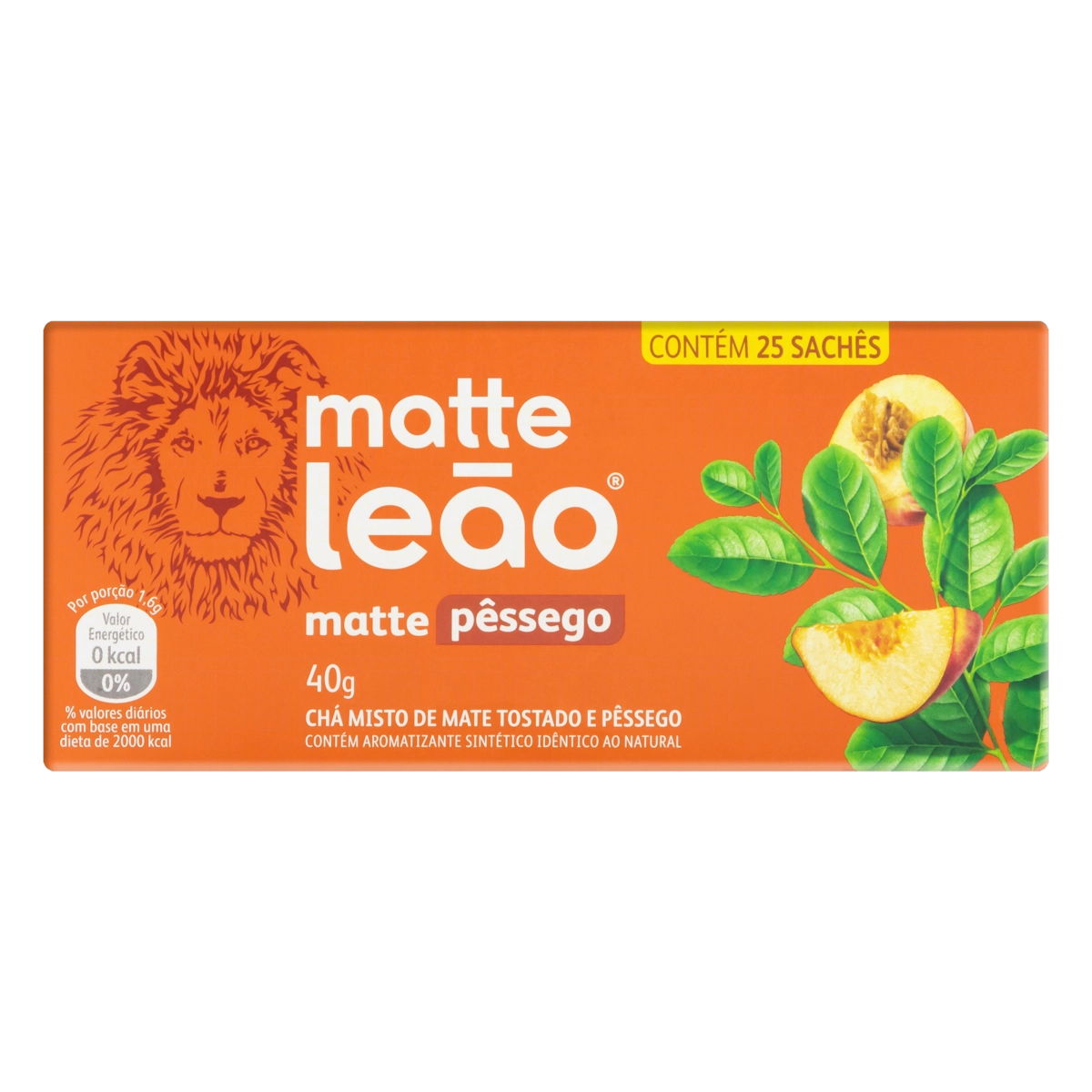 Chá Mate Pêssego Matte Leão Caixa 40g 25 Unidades