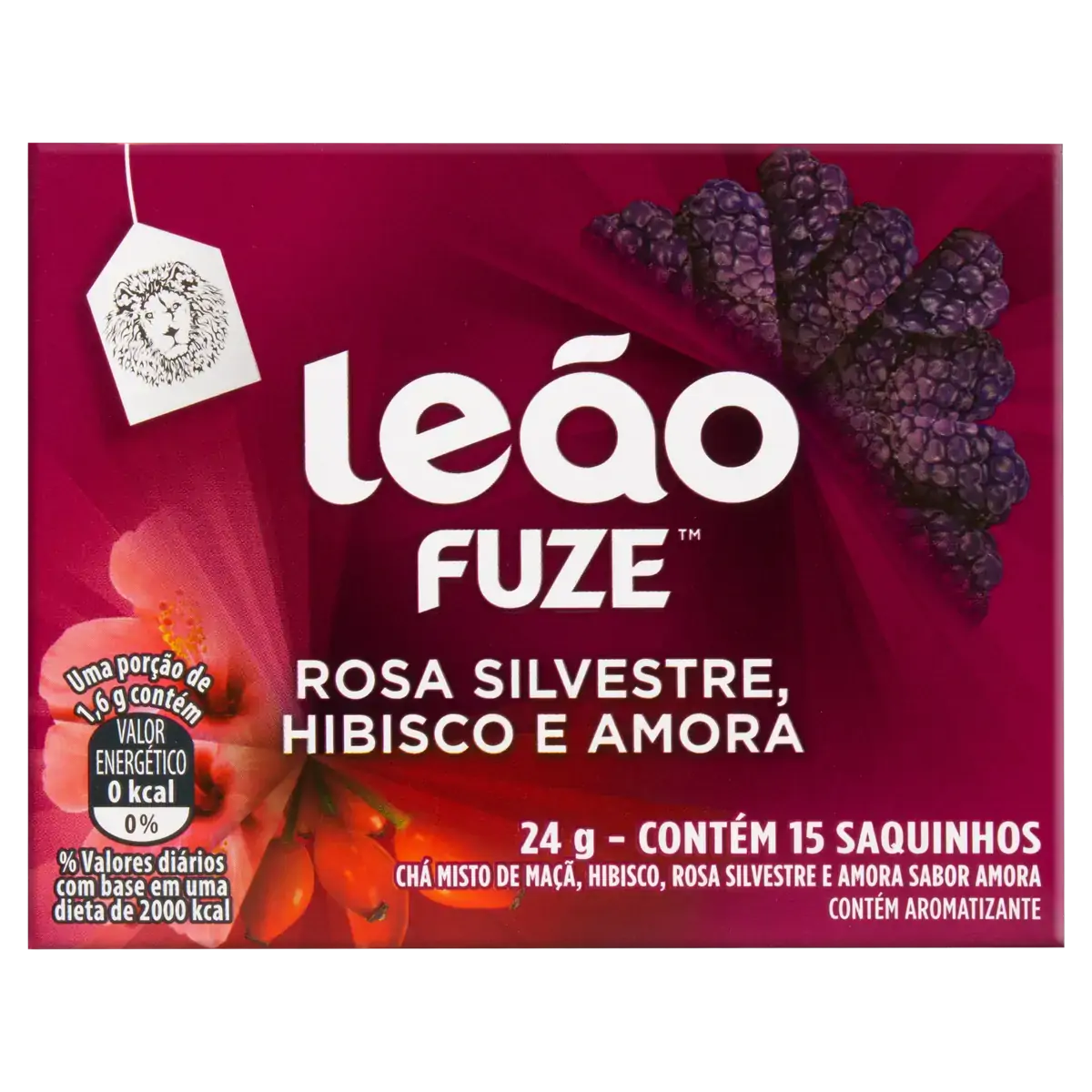 Chá Rosa Silvestre, Hibisco E Amora Leão Fuze Caixa 24g 15 Unidades