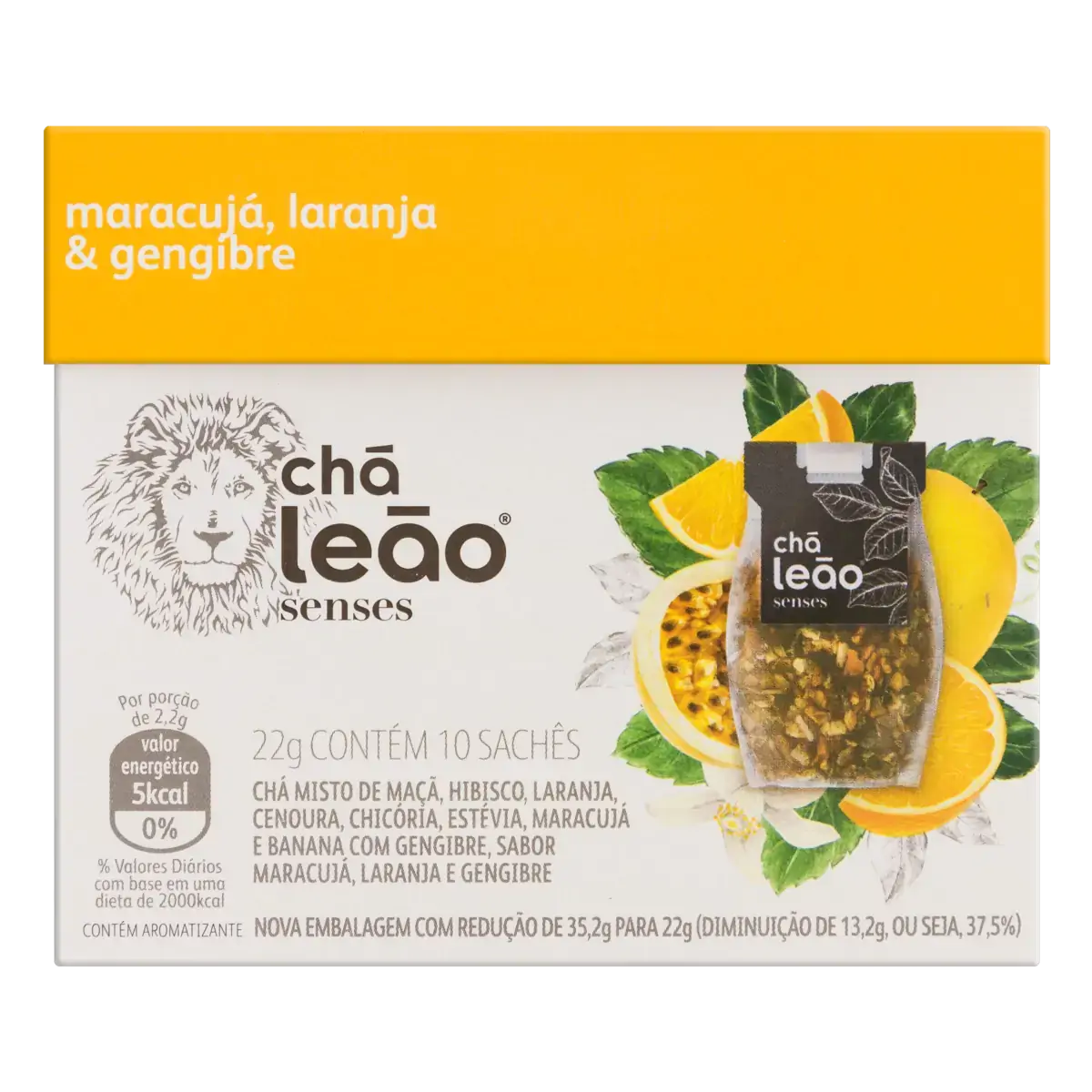 Chá Maracujá, Laranja Gengibre Chá Leão Senses Caixa 22g 10 Unidades