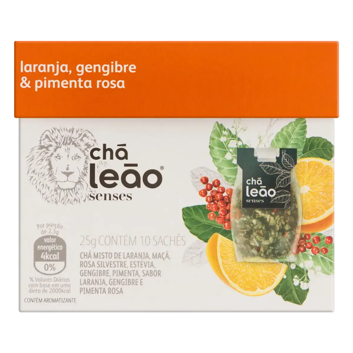 Chá Laranja, Gengibre Pimenta Rosa Chá Leão Senses Caixa 25g 10 Unidades