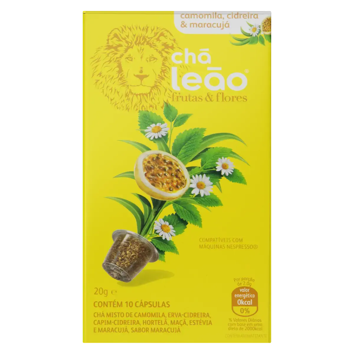Chá Em Cápsula Camomila, Cidreira Maracujá Chá Leão Frutas Flores Caixa 20g 10 Unidades