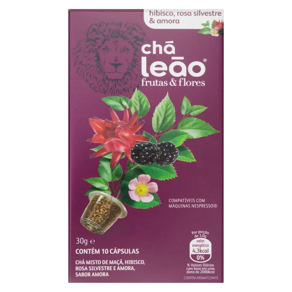 Chá Em Cápsula Hibisco, Rosa Silvestre Amora Chá Leão Frutas Flores Caixa 30g 10 Unidades
