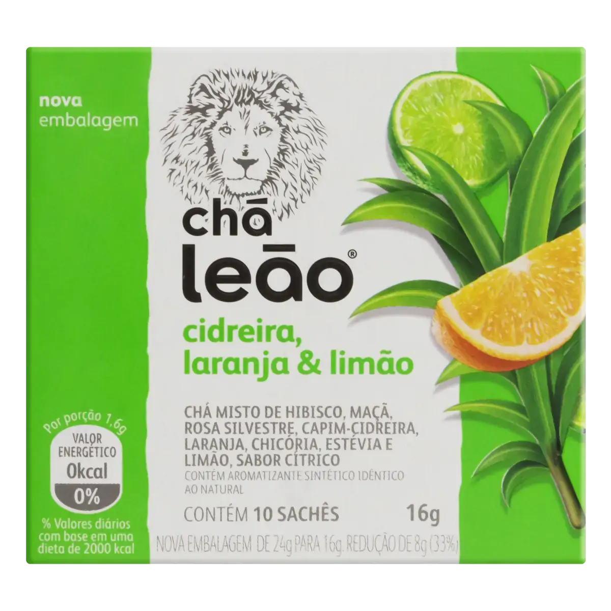 Chá Cidreira, Laranja Limão Chá Leão Caixa 16g 10 Unidades