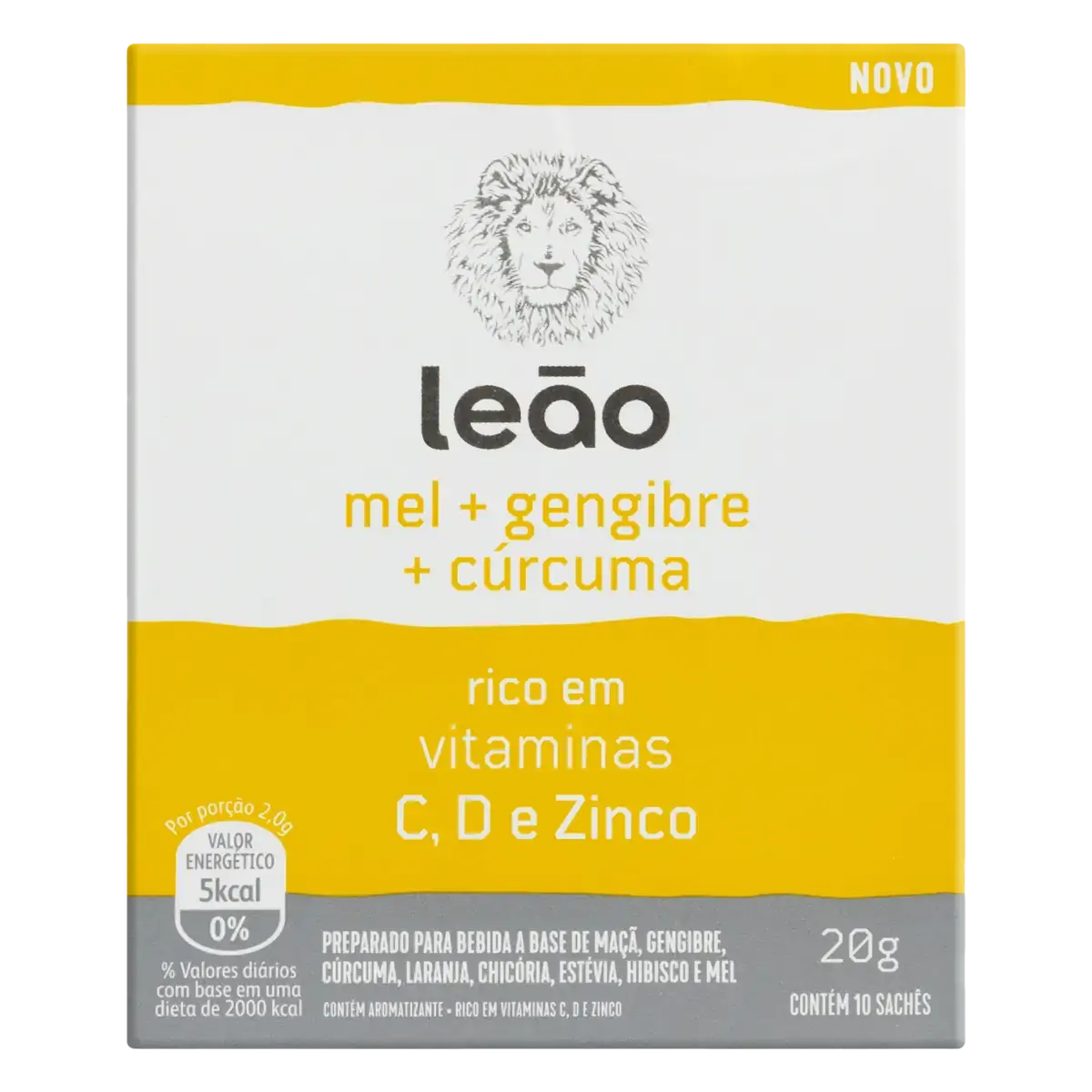 Chá Mel, Gengibre E Cúrcuma Leão Caixa 20g 10 Unidades