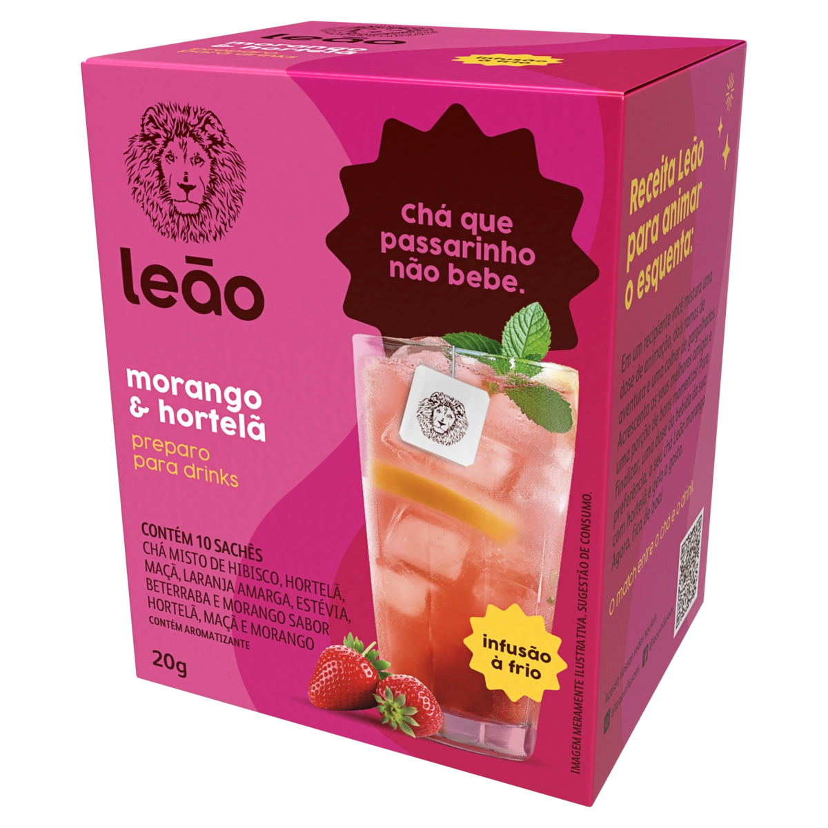 Chá Morango E Hortelã Leão Caixa 20g 10 Unidades