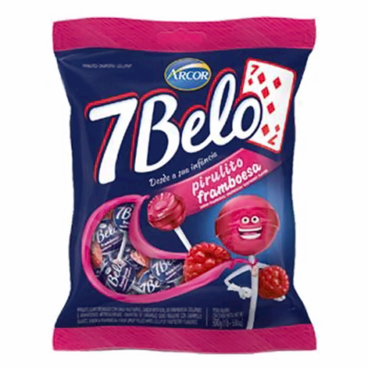 Pirulito Recheado Com Bala Framboesa 7 Belo Pacote 120g