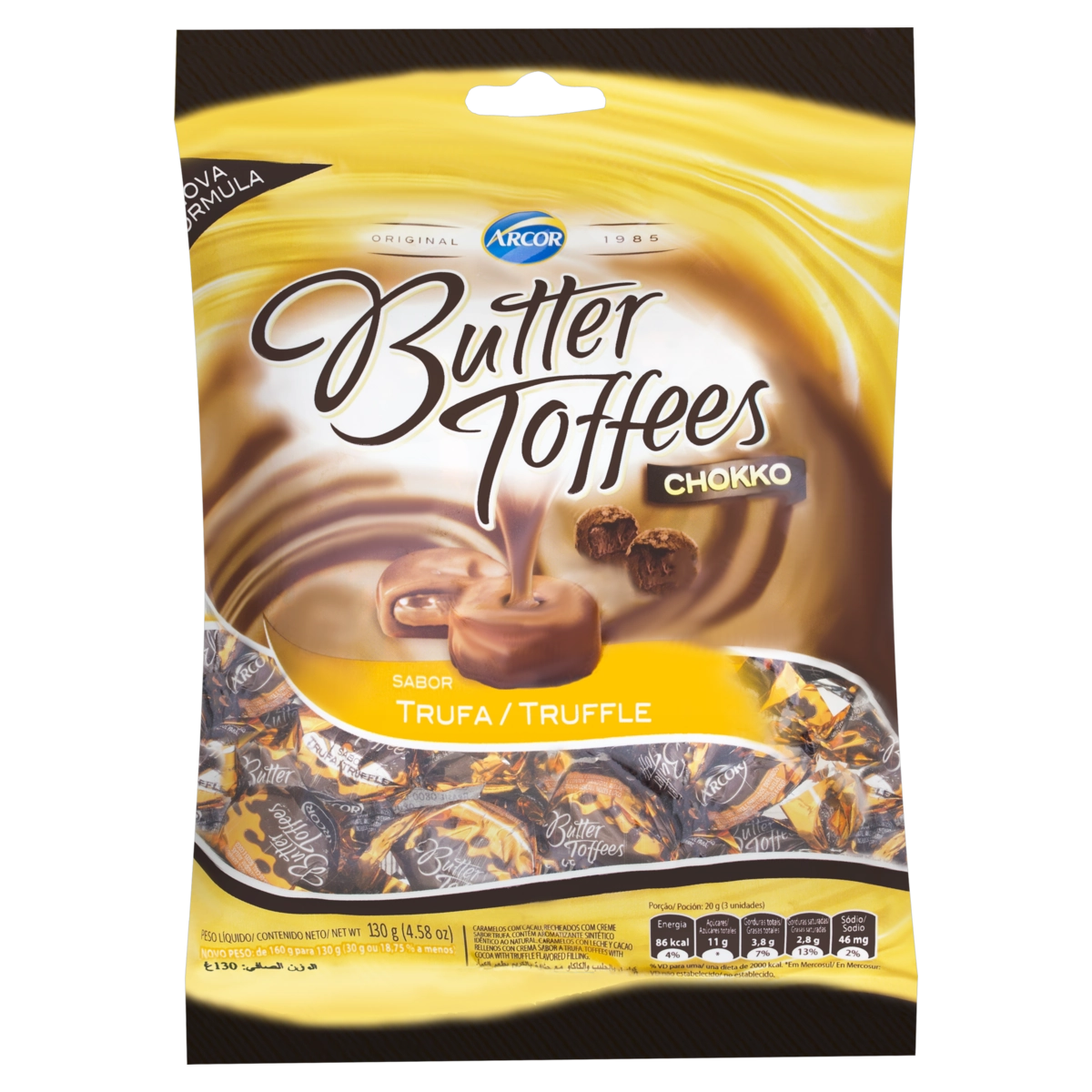 Bala De Caramelo Com Cacau Recheado Com Trufa Butter Toffees Pacote 130g