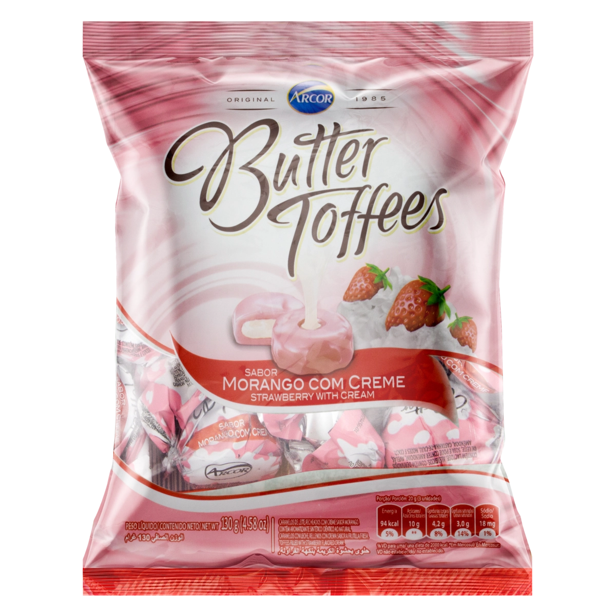 Bala De Caramelo Morango Com Creme Butter Toffees Pacote 130g