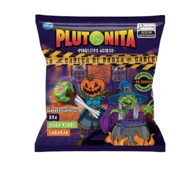Pirulito ácido Uva, Maçã Verde Ou Laranja Recheio Chicle Tutti Frutti Cabeça De Bruxa Plutonita Paco